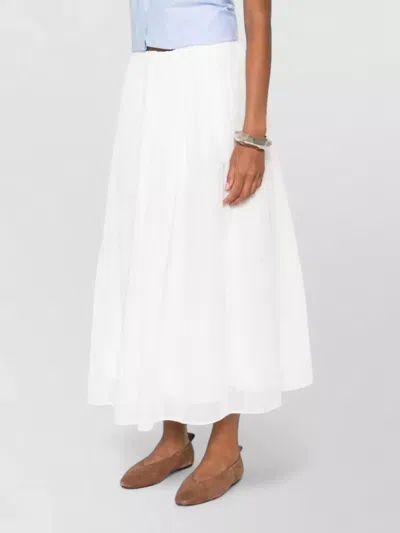 Brunello Cucinelli Long Flowing Cotton Skirt With Sheer Overlay In White