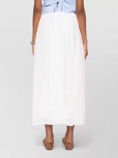 Brunello Cucinelli Long Flowing Cotton Skirt With Sheer Overlay In White
