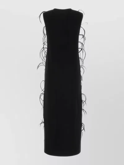 Jil Sander Sleeveless Midi Dress Featuring Feather Embellishments In Black