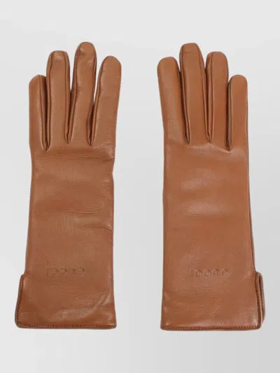Gucci Long Smooth Leather Gloves For All Seasons In Brown