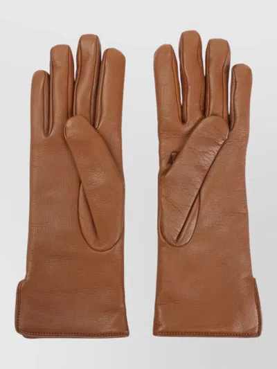 Gucci Long Smooth Leather Gloves For All Seasons In Brown