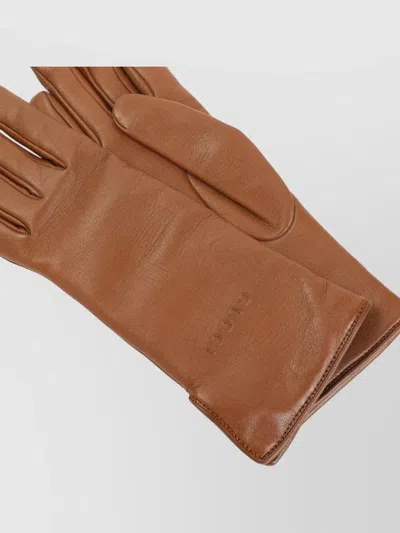 Gucci Long Smooth Leather Gloves For All Seasons In Brown