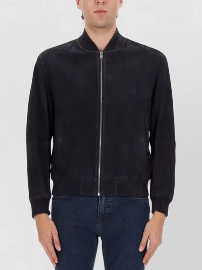 Hugo Boss Ribbed Collar Jacket Side Pockets In Blue