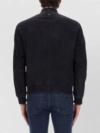 Hugo Boss Ribbed Collar Jacket Side Pockets In Blue