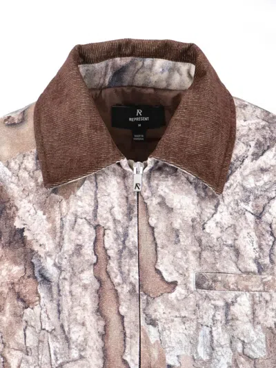 Represent Mens Tree-graphic Print Camouflage Cotton Trucker Jacket In Multi