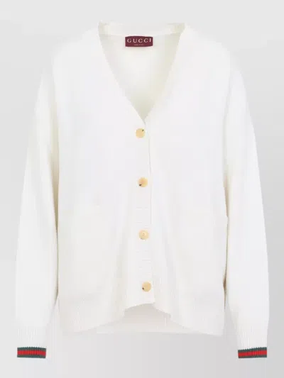 Gucci Knit Cardigan With Pockets And V-neck In White