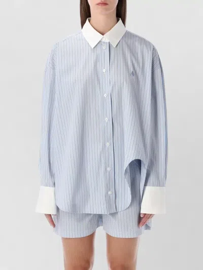 Attico Striped Long Sleeve Shirt With Contrast Collar And Cuffs In Blue