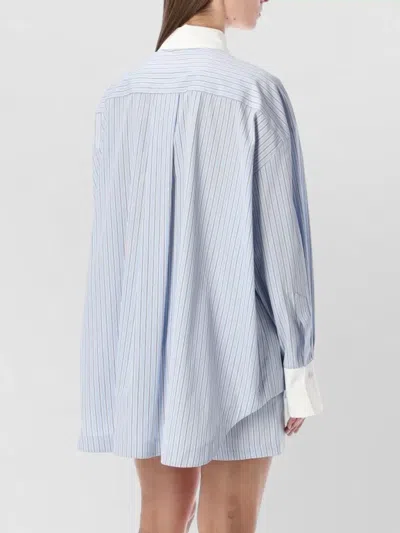Attico Striped Long Sleeve Shirt With Contrast Collar And Cuffs In Blue