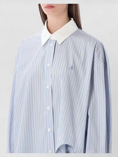 Attico Striped Long Sleeve Shirt With Contrast Collar And Cuffs In Blue