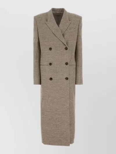 Magda Butrym Long Double-breasted Silk Blend Coat In Brown