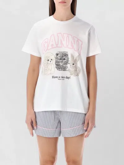 Ganni Animal Graphic Relaxed Fit T-shirt In White
