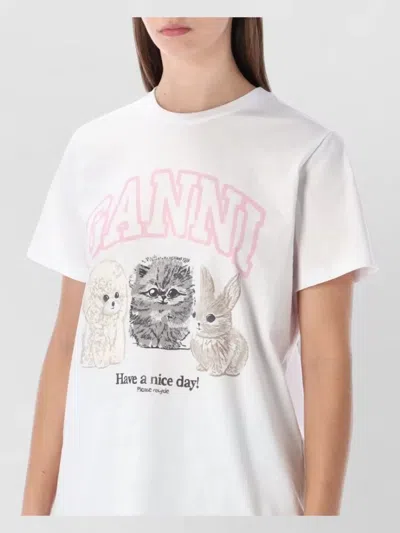 Ganni Animal Graphic Relaxed Fit T-shirt In White
