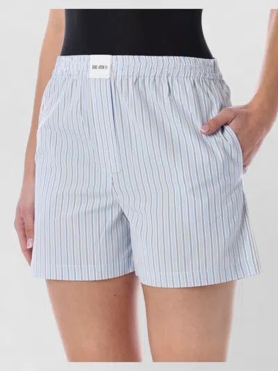 Attico Striped Poplin Shorts Elastic Waistband In Blue