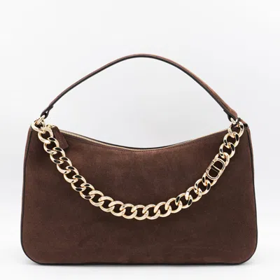 Twinset Dark Brown Leather Liliane Shoulder Bag In Brown