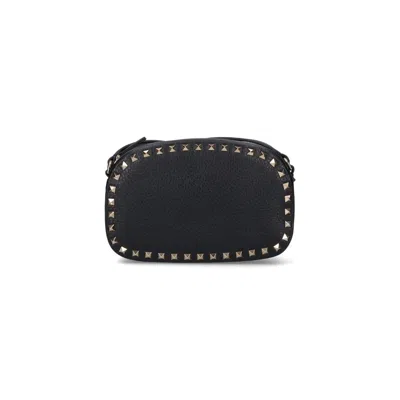 Valentino Garavani Textured Leather Shoulder Bag With Adjustable Strap In Black