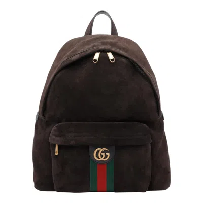 Gucci Men Dark Brown Suede Medium Ophidia Backpack In Brown