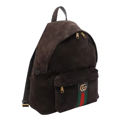 Gucci Men Dark Brown Suede Medium Ophidia Backpack In Brown