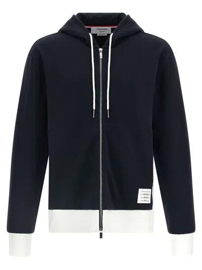 Thom Browne Zip Up Hoodie With Engineered 4 Bar In Color Blocked Solid In Blue