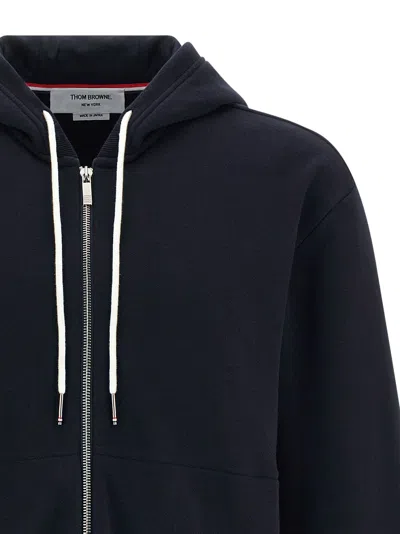 Thom Browne Zip Up Hoodie With Engineered 4 Bar In Color Blocked Solid In Blue