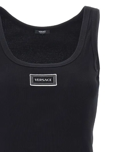 Versace 90s Vintage Logo Ribbed Tank Top In Black