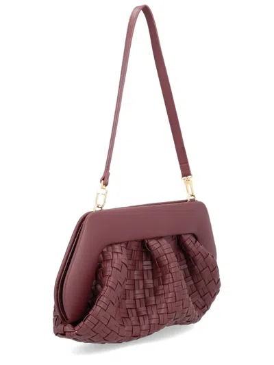 Themoirè Woven Rectangular Clutch Bag Detachable Strap In Burgundy