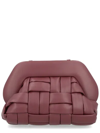 Themoirè Woven Rectangular Clutch Bag Detachable Strap In Burgundy