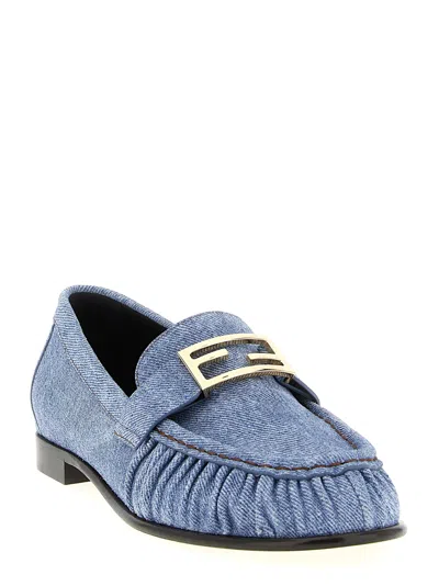 Fendi Baguette Denim Loafers Gold Tone Hardware In Blue