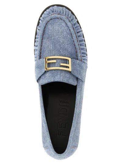 Fendi Baguette Denim Loafers Gold Tone Hardware In Blue