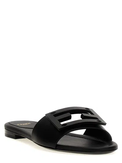 Fendi Wide-band Slide Sandals With Ff Baguette Motif In Blue