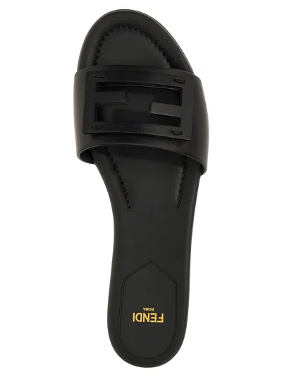 Fendi Wide-band Slide Sandals With Ff Baguette Motif In Blue