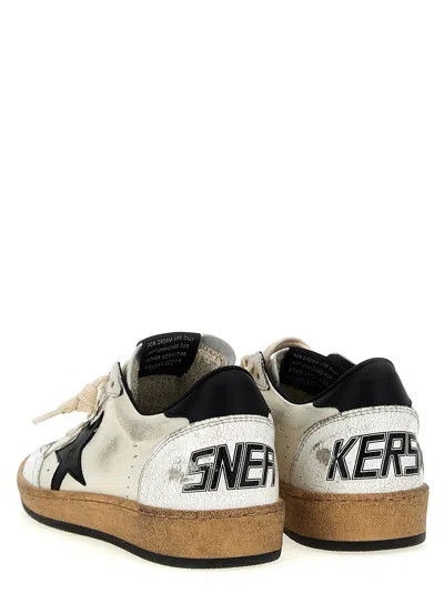 Golden Goose Ballstar Black And White Low Top Sneakers With Star Patch On The Side And Contrasting Heel With Writ In Multi