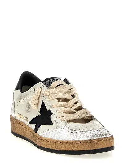 Golden Goose Ballstar Black And White Low Top Sneakers With Star Patch On The Side And Contrasting Heel With Writ In Multi