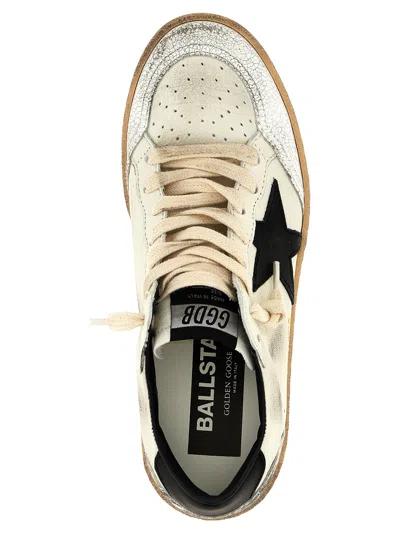 Golden Goose Ballstar Black And White Low Top Sneakers With Star Patch On The Side And Contrasting Heel With Writ In Multi