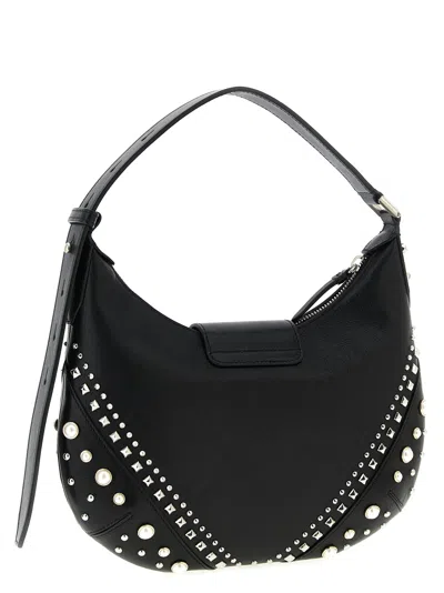 Jimmy Choo Small Bar Hobo Pearl-embellished Leather Shoulder Bag In Black