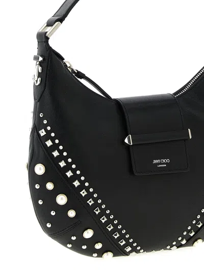Jimmy Choo Small Bar Hobo Pearl-embellished Leather Shoulder Bag In Black