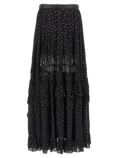 Self-portrait Black And Gold Chiffon Lace Maxi Skirts Black In Black