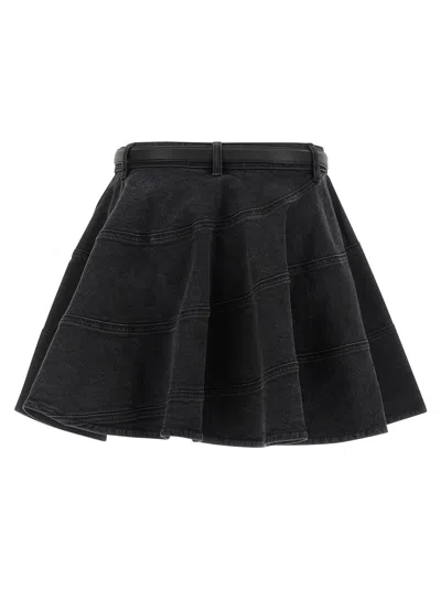 Self-portrait Black Flared Denim Mini Skirts Black In Black