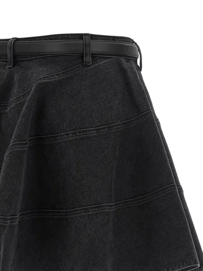 Self-portrait Black Flared Denim Mini Skirts Black In Black