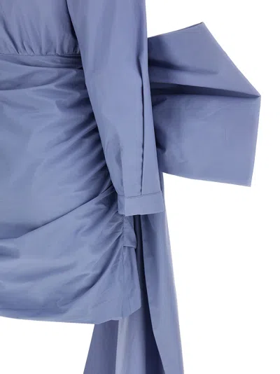 Self-portrait Blue Cotton Tie Side Mini Dresses Light Blue In Blue