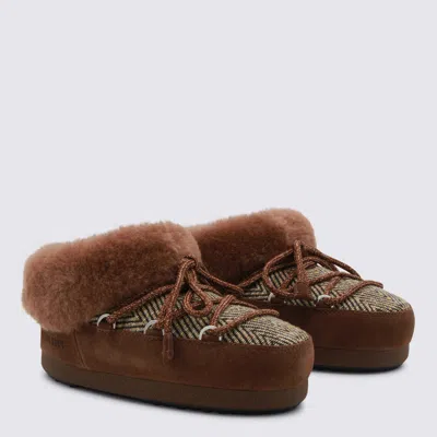 Moon Boot X Guest In Residence Suede Shearling-trim Chalet Mules In Brown