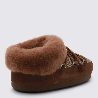 Moon Boot X Guest In Residence Suede Shearling-trim Chalet Mules In Brown