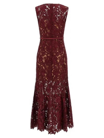Self-portrait Burgundy Guipure Lace Midi Dresses Bordeaux In Red