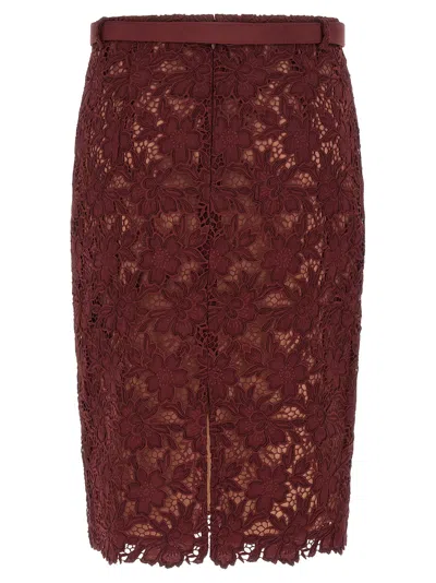 Self-portrait Burgundy Guipure Lace Midi Skirts Bordeaux In Multi