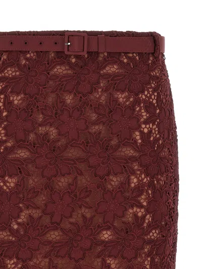 Self-portrait Burgundy Guipure Lace Midi Skirts Bordeaux In Multi