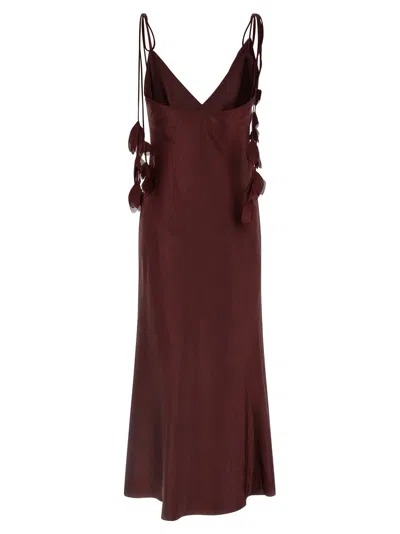 Self-portrait Burgundy Satin Flower Midi Dresses Bordeaux In Brown