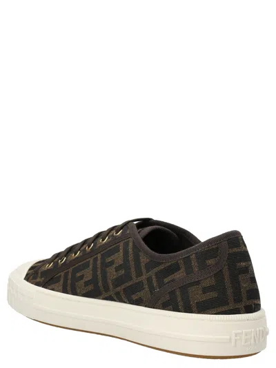 Fendi Men Brown Sneaker With All-over Ff Motif In Fabric Man In Black