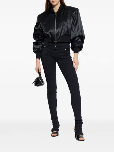 Attico Stylish Cropped Bomber Jacket With Long Sleeves In Black