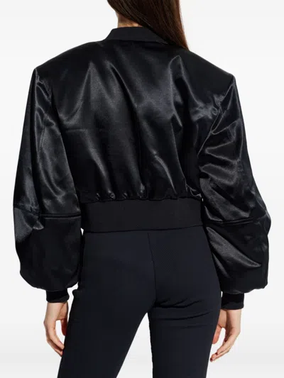 Attico Stylish Cropped Bomber Jacket With Long Sleeves In Black