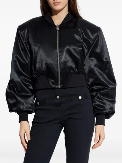 Attico Stylish Cropped Bomber Jacket With Long Sleeves In Black