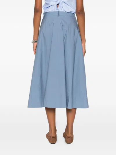 Brunello Cucinelli Pleated Cotton Skirt In Blue